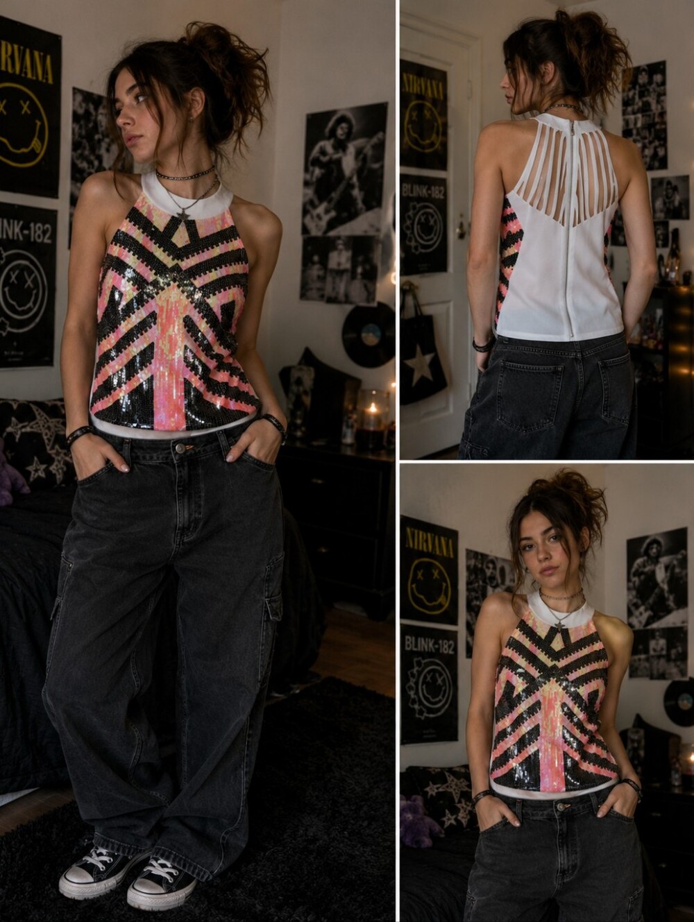Wise & Pretty Sequin Cut Out Strappy Tank NWT